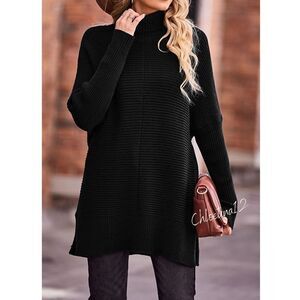 New Chunky Knit Turtleneck Tunic Oversized Sweater